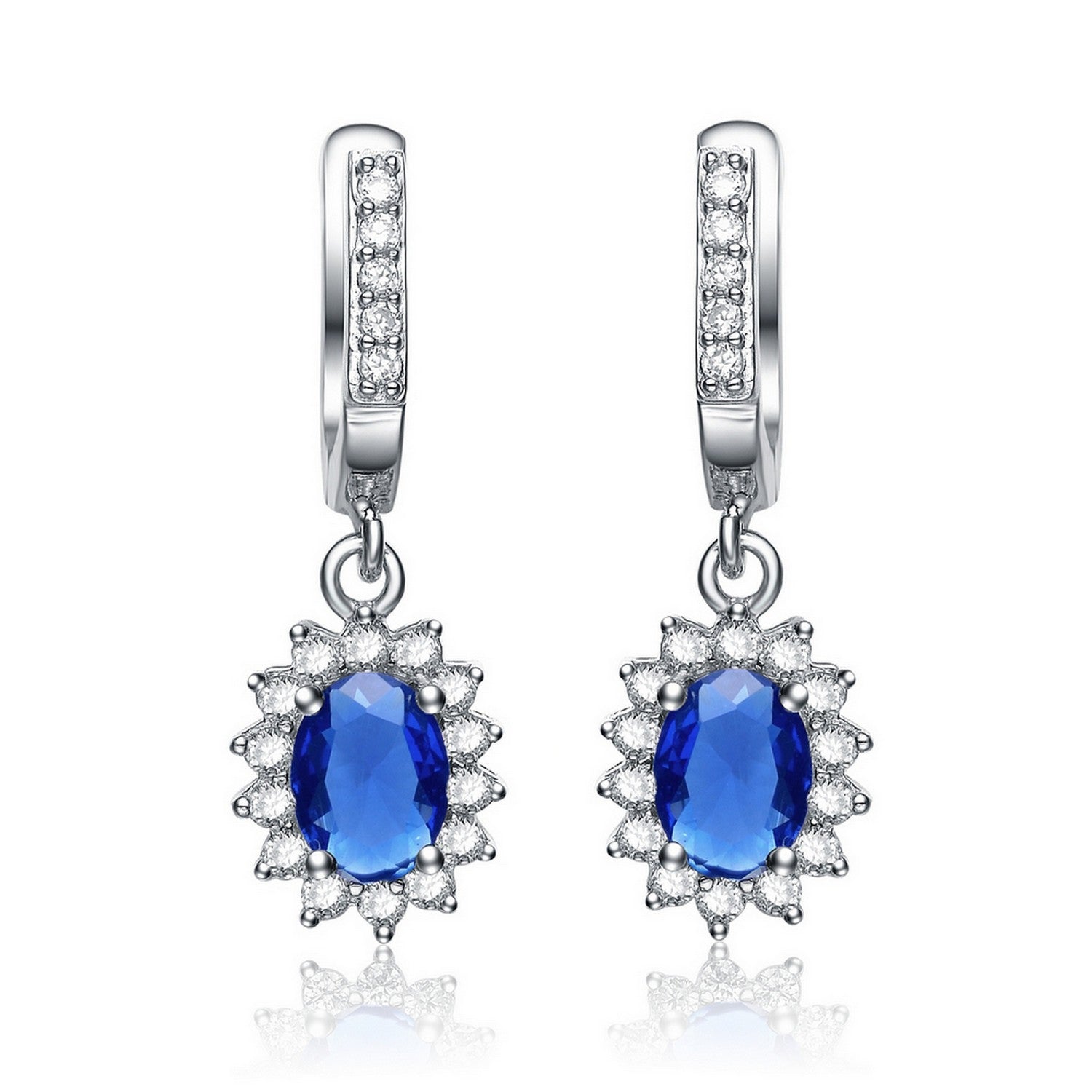 Women’s Blue / White / Silver Sterling Silver Sapphire Dangling Earrings Genevive Jewelry