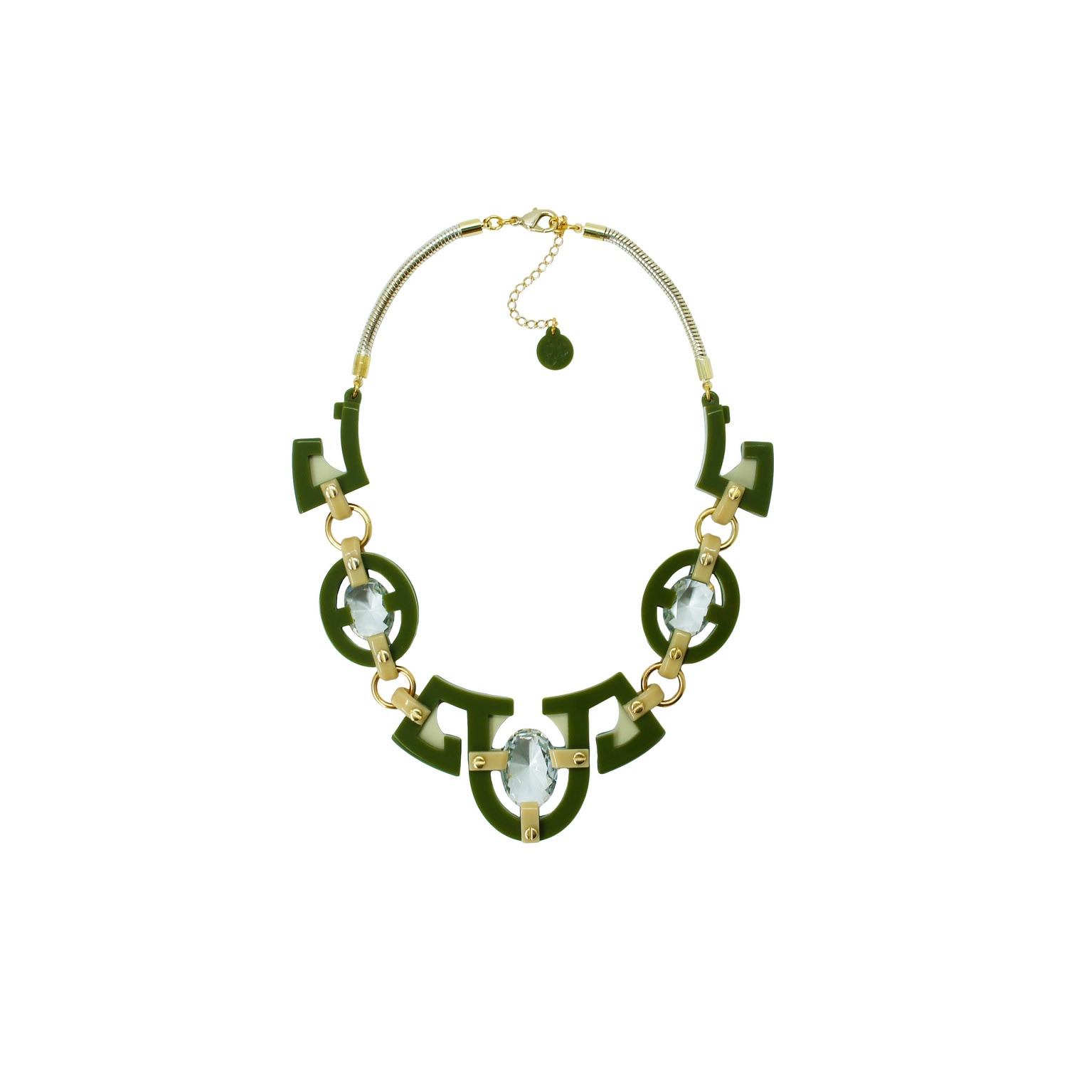 Gissa Bicalho Women's Neutrals Handmade Acrylic Necklace Plastron Oval Cut Stone Clay In Green