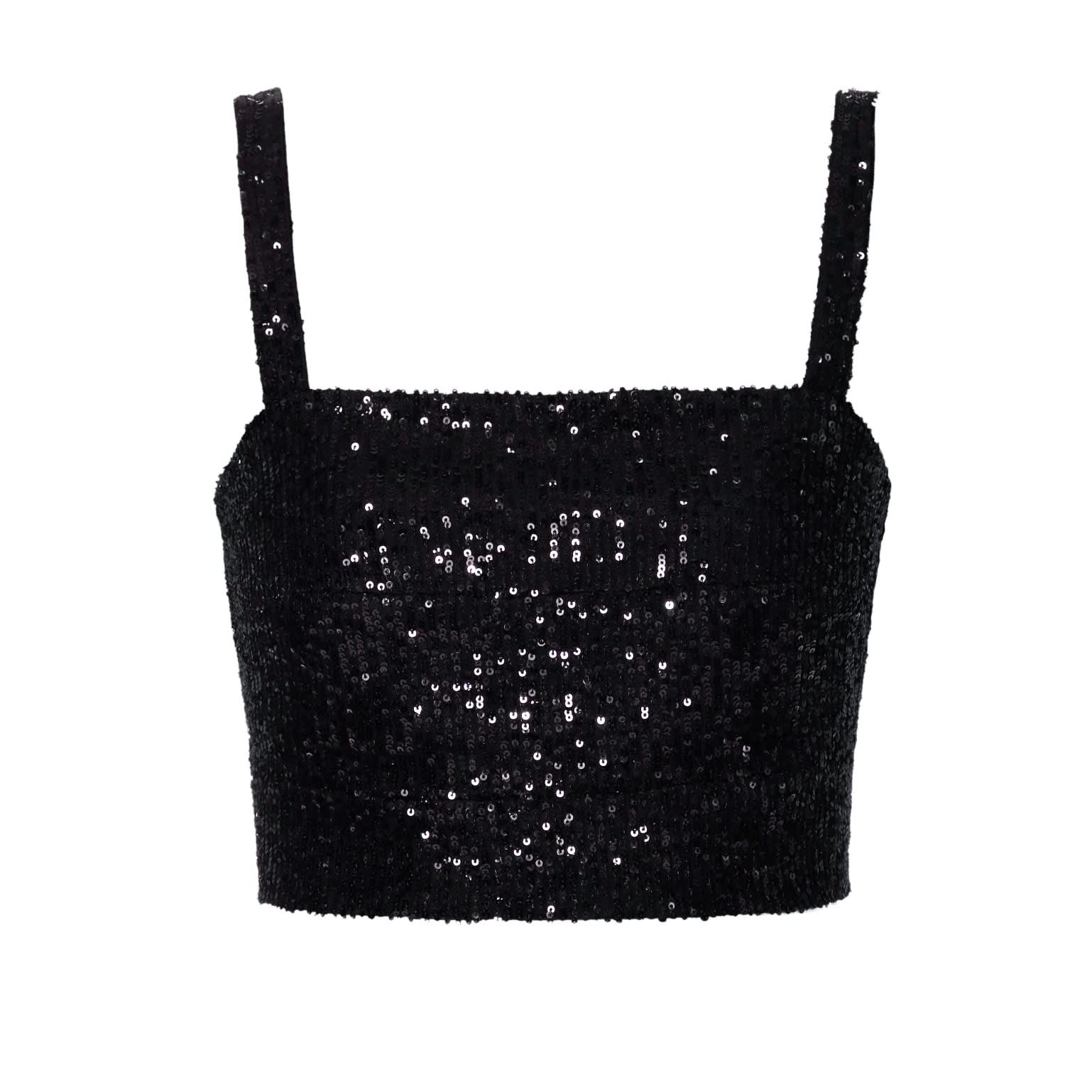 Reina Obsidian Black Sequin Crop Top, Aggi