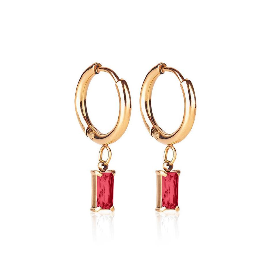 Ever Jewellery Women's Gold / Red Luxe Gold Drop Earrings - Garnet In Multi
