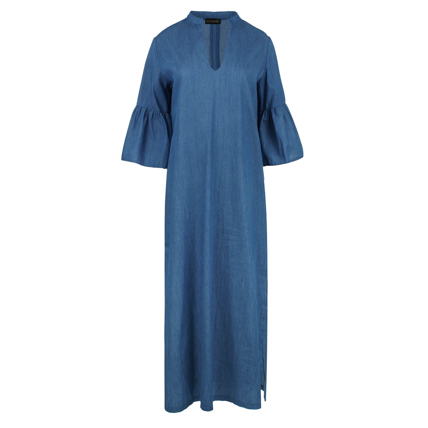 Conquista Women's Blue Denim Style Kaftan With Ruffle Detail In Blue