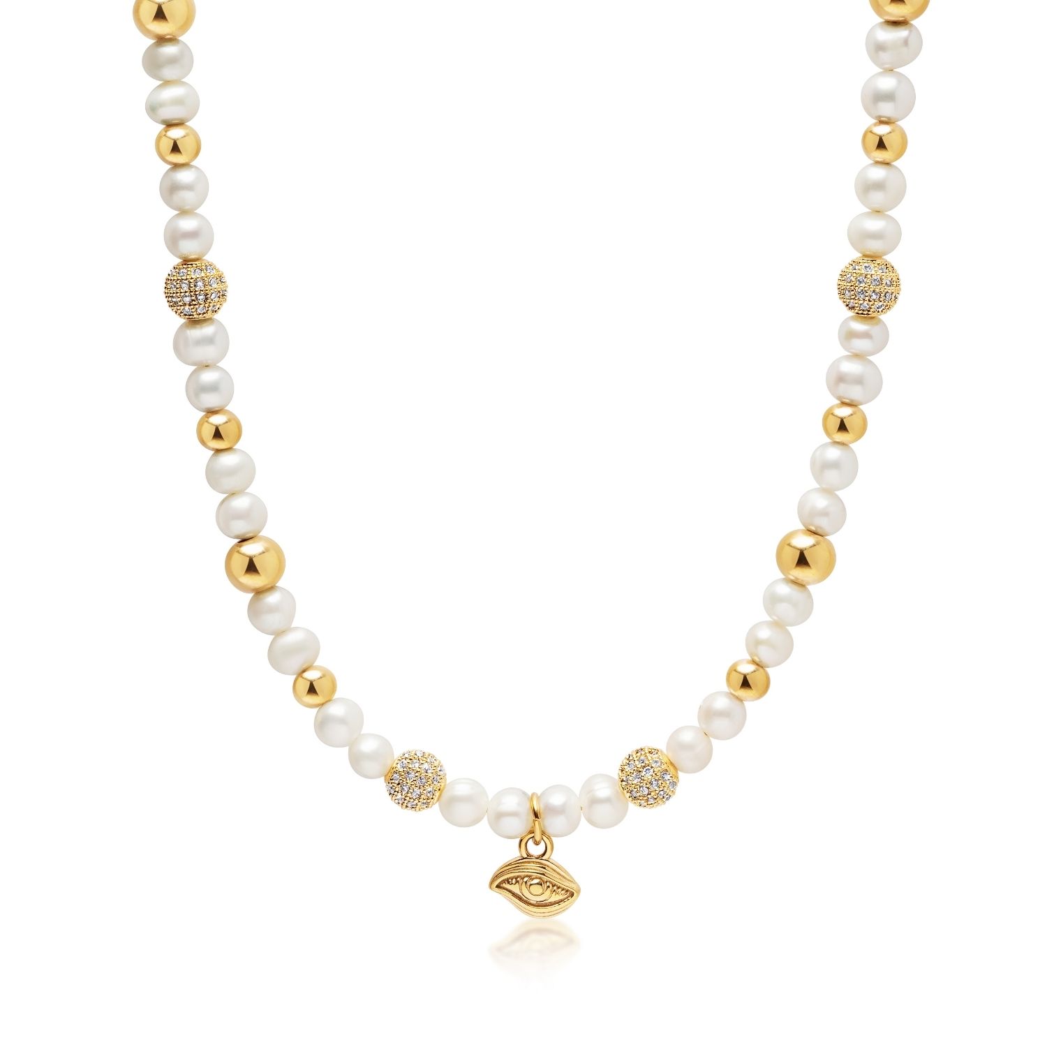 Nialaya Gold / White / Silver Men's Eye Of Ra Pearl Choker