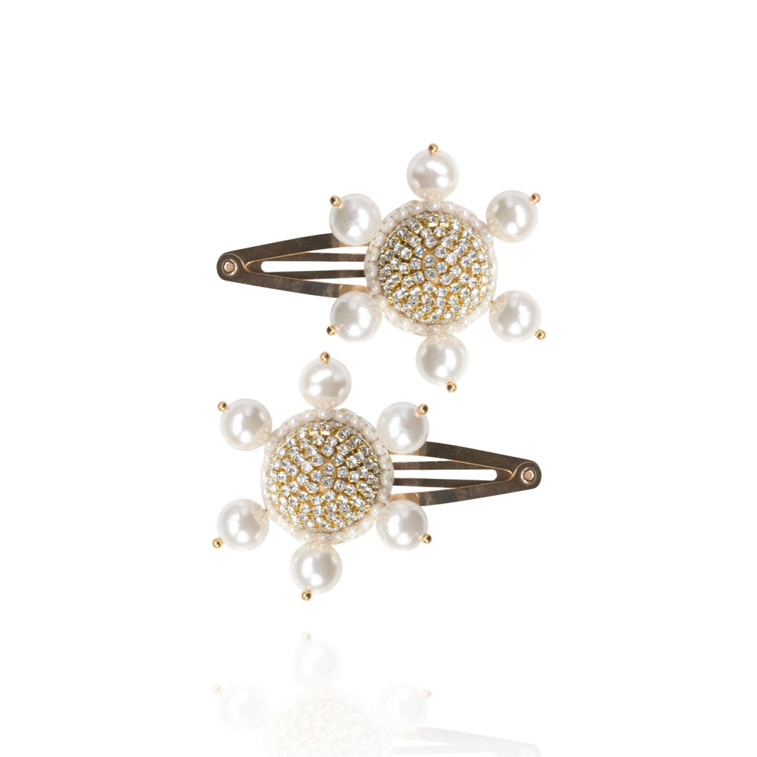 Saule Label Women's Gold / White Jolie Barrettes In White Pearl