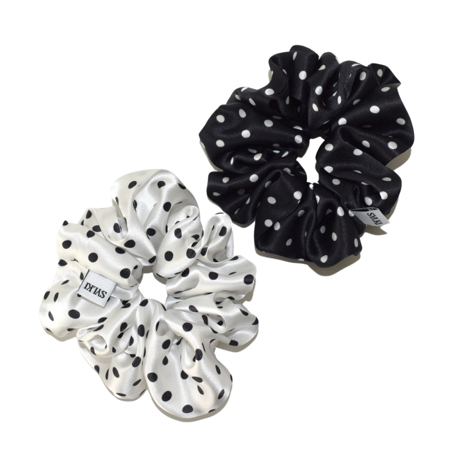 Women's Black / White Polka Dot Silk Scrunchie Set | Sylki