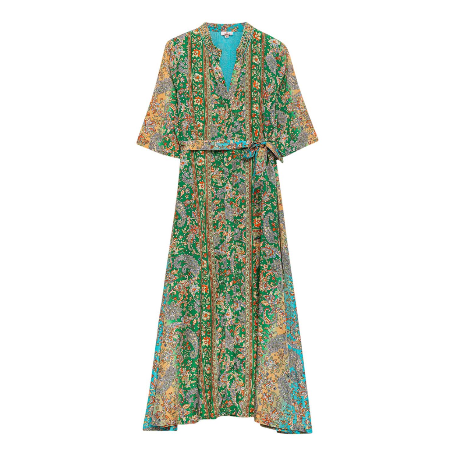 Niza Women's Green / Blue Midi Printed Dress Bali