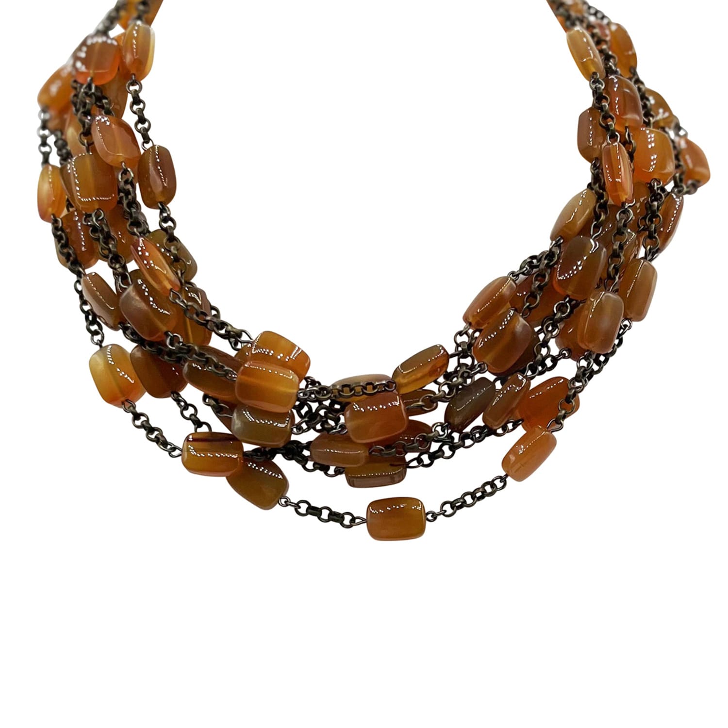 Vintage Carnelian Beaded Neck With Sterling Clasp And Cubic
