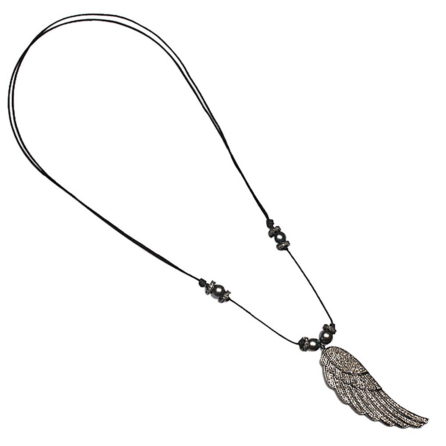 Artisan Women's White / Silver Angel Wing Style Diamond Pearl Sterling Silver Macramé Necklace Jewelry In Metallic