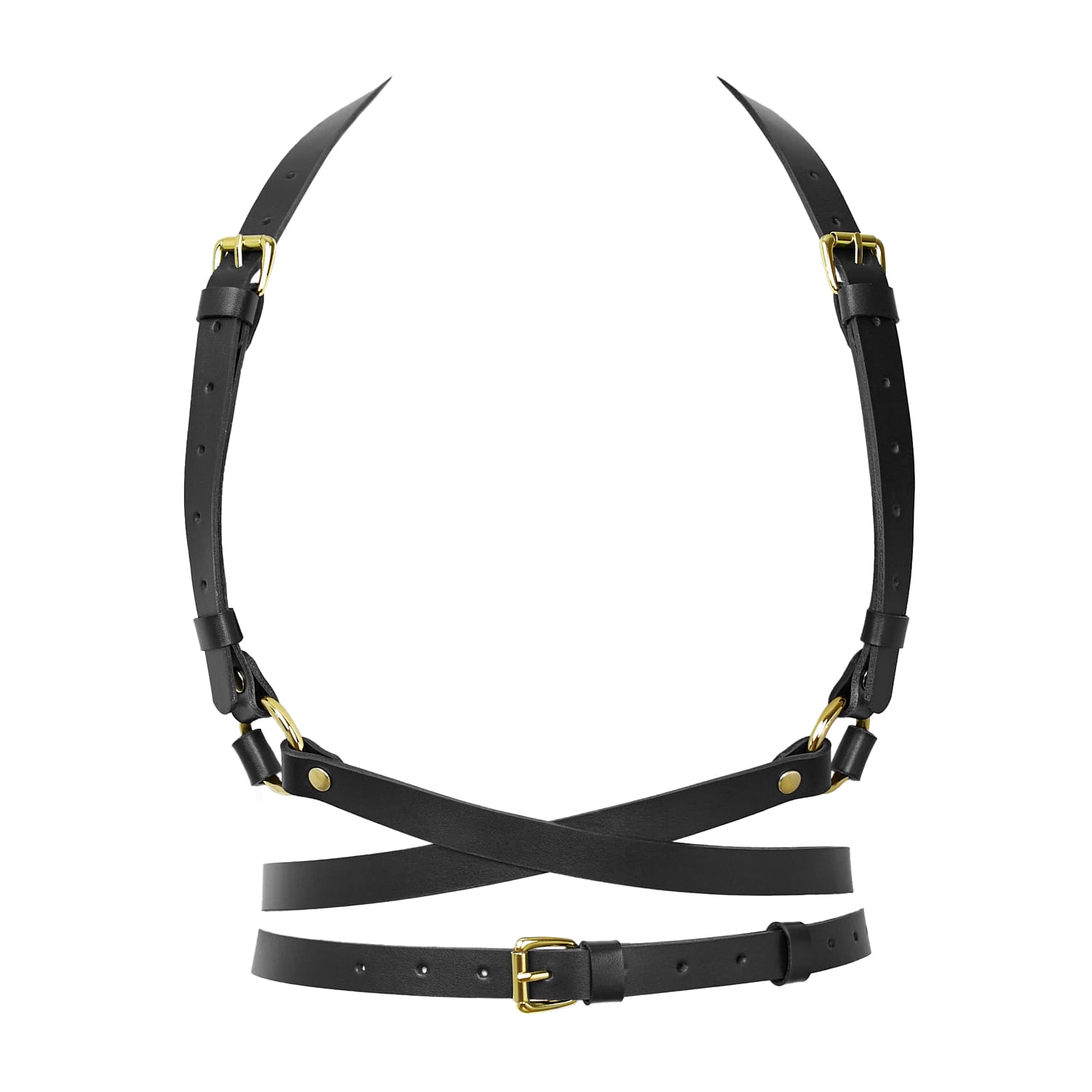 Badass & Goddess Leather Women's Black / Gold Real Leather Harness Artemis - Black With Gold Buckles In Multi