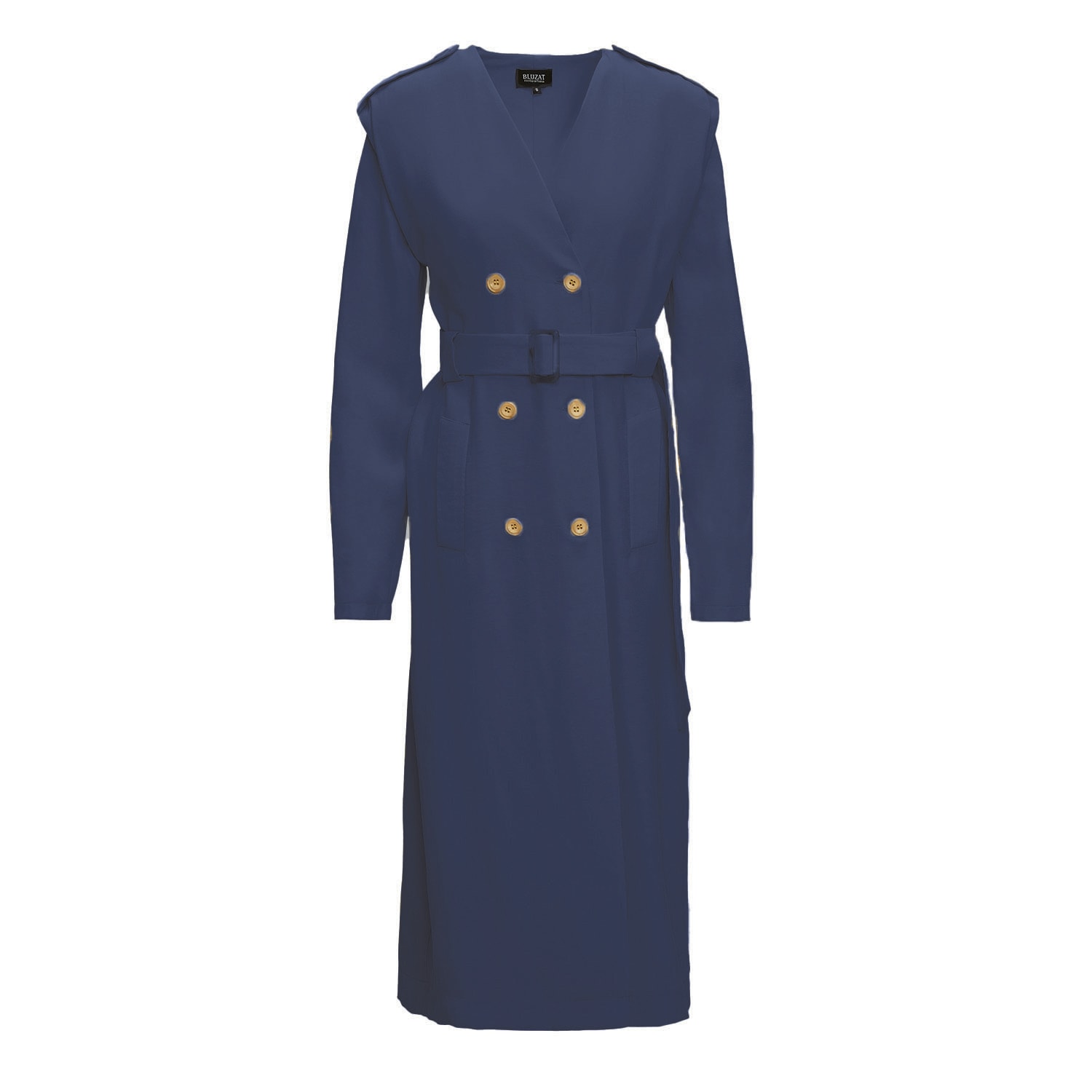 Bluzat Women's Blue Navy Midi Trench Dress In Blue