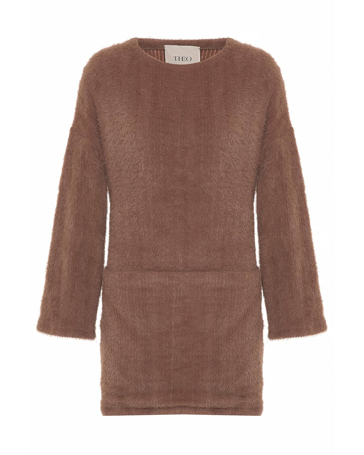 Theo The Label Women's Brown Carme Plush Lace Sweatshirt Dress - Cappuccino In Brown