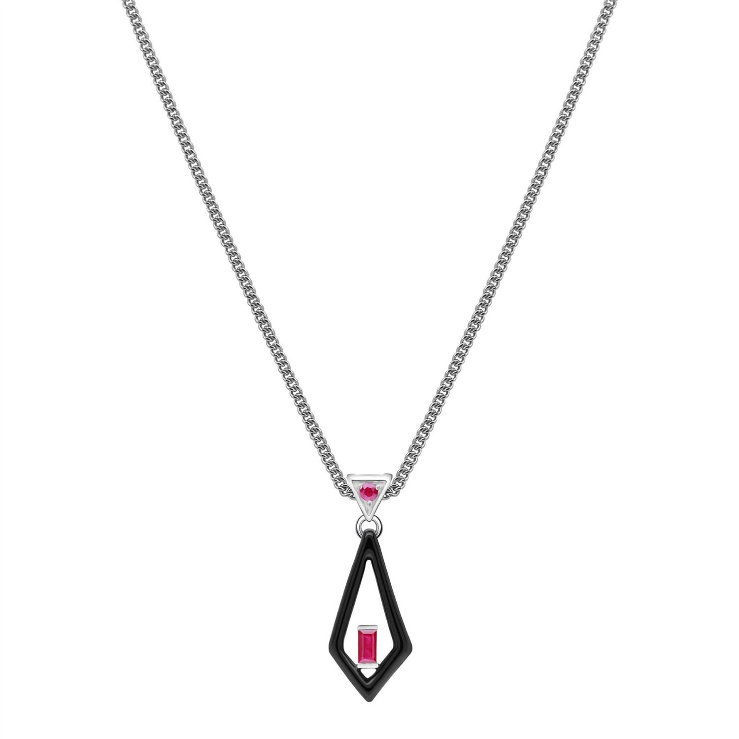 Women’s Red Grand Deco Enamel & Ruby Pendant In White Gold Gemondo