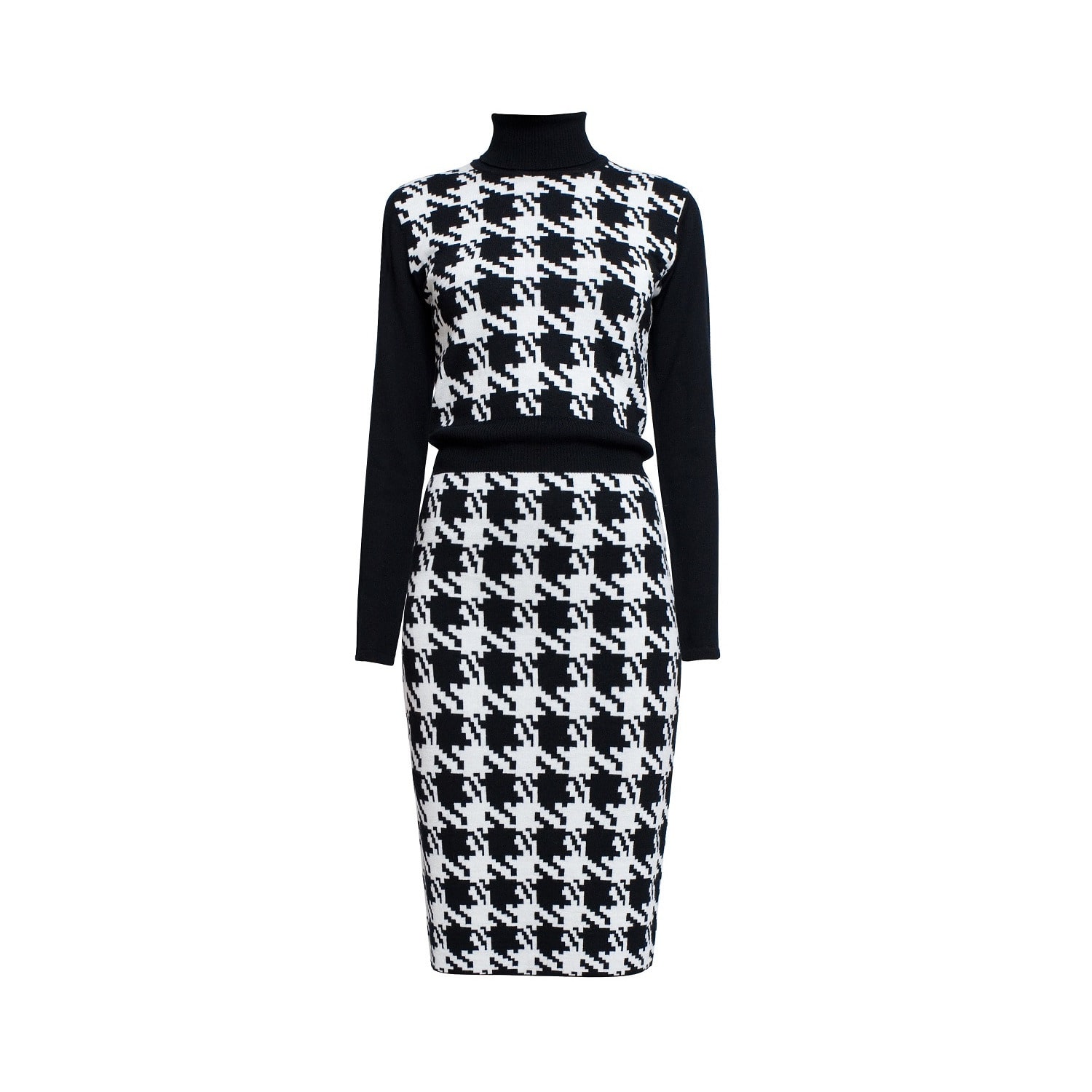 Women’s Black / White Lina Houndstooth Merino Wool Knitted Dress Extra Small Rumour London