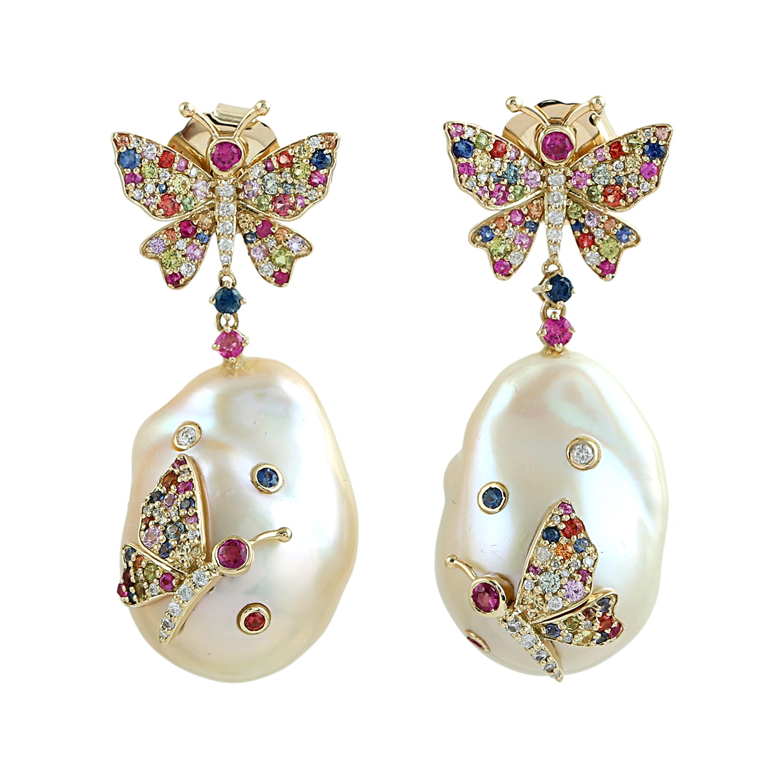 Artisan Women's Unshaped Pearl Chinese & Sapphire Pave Diamond Butterfly Dangle Earrings In Gold In Neutral