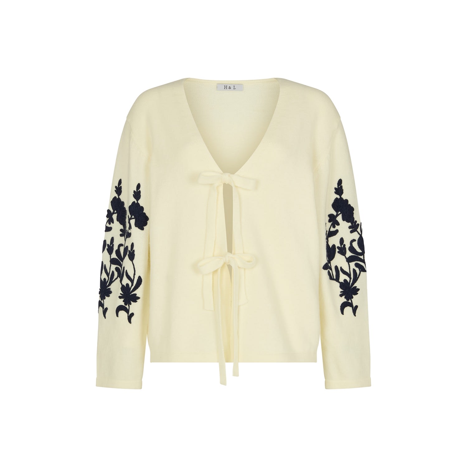 Raffya Women's Neutrals / White Lola Tie Front Embroidered Cardigan In Cream In Nude