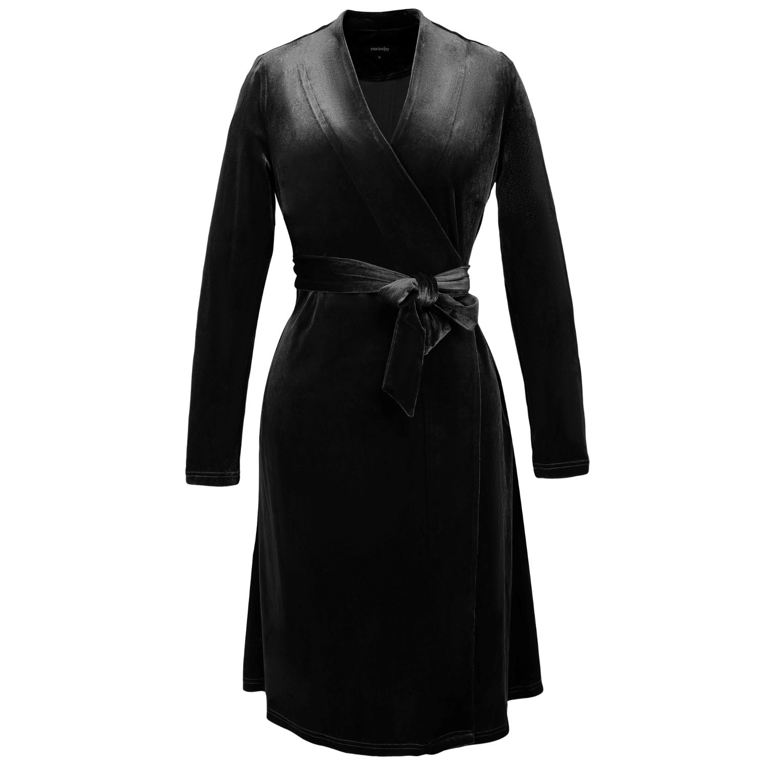 Women's V Neckline Wrap Velvet Dress - Black | Extra Small | Smart and Joy
