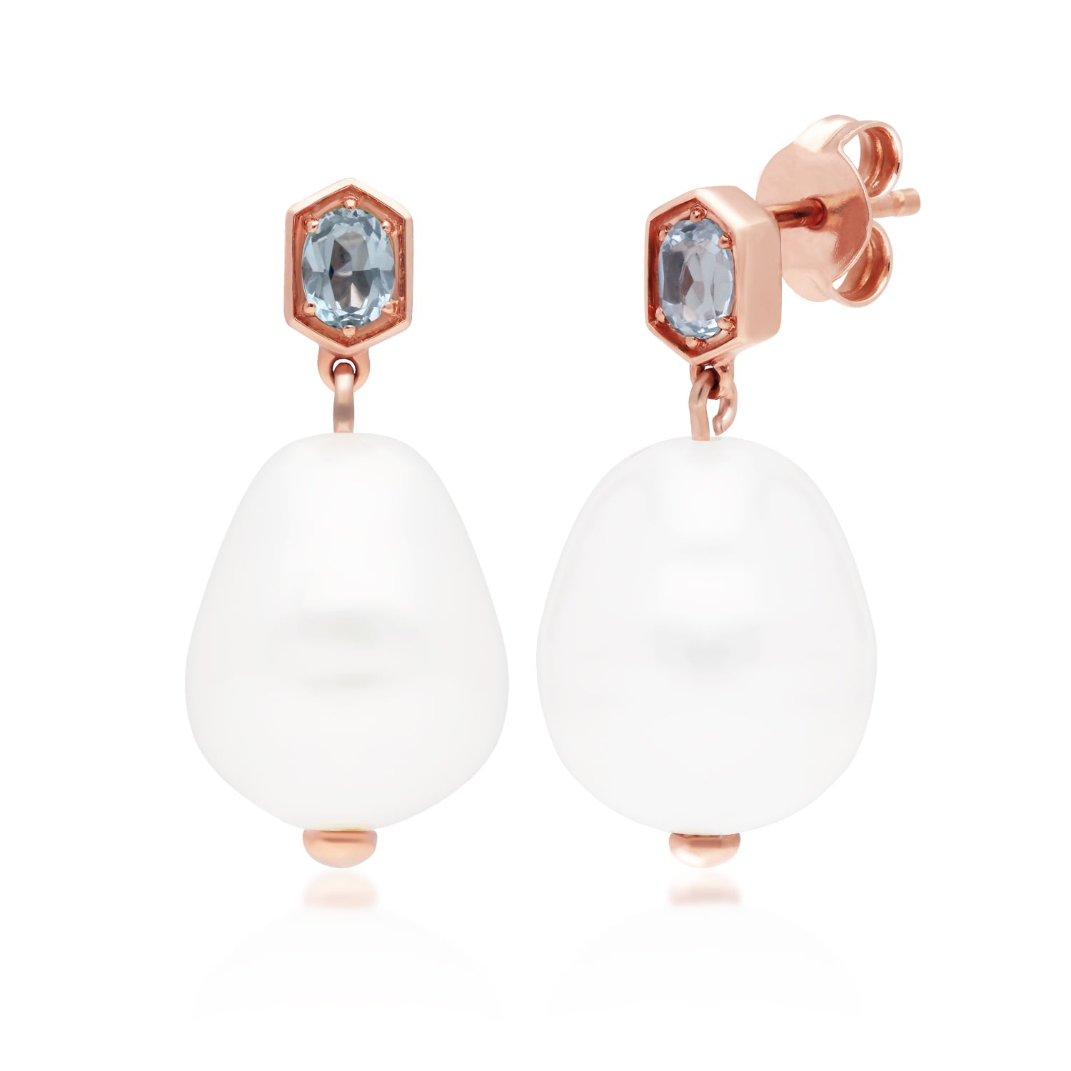 Women’s Baroque Pearl & Blue Topaz Earrings In Rose Gold Plated Silver Gemondo