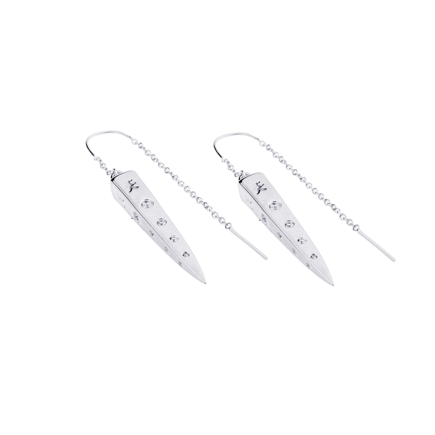 Women’s Silver Good Fortune Every Day Spike Earrings With Clear Quartz White Rhodium Seven Saints