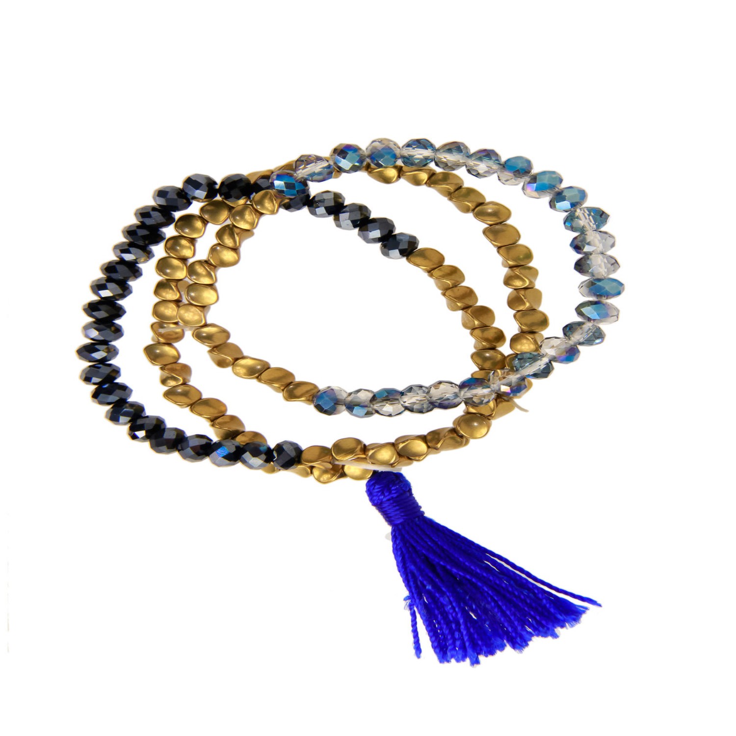 Saachi Women's Crystal Beaded Tassel Blue Bracelet Set In Blue