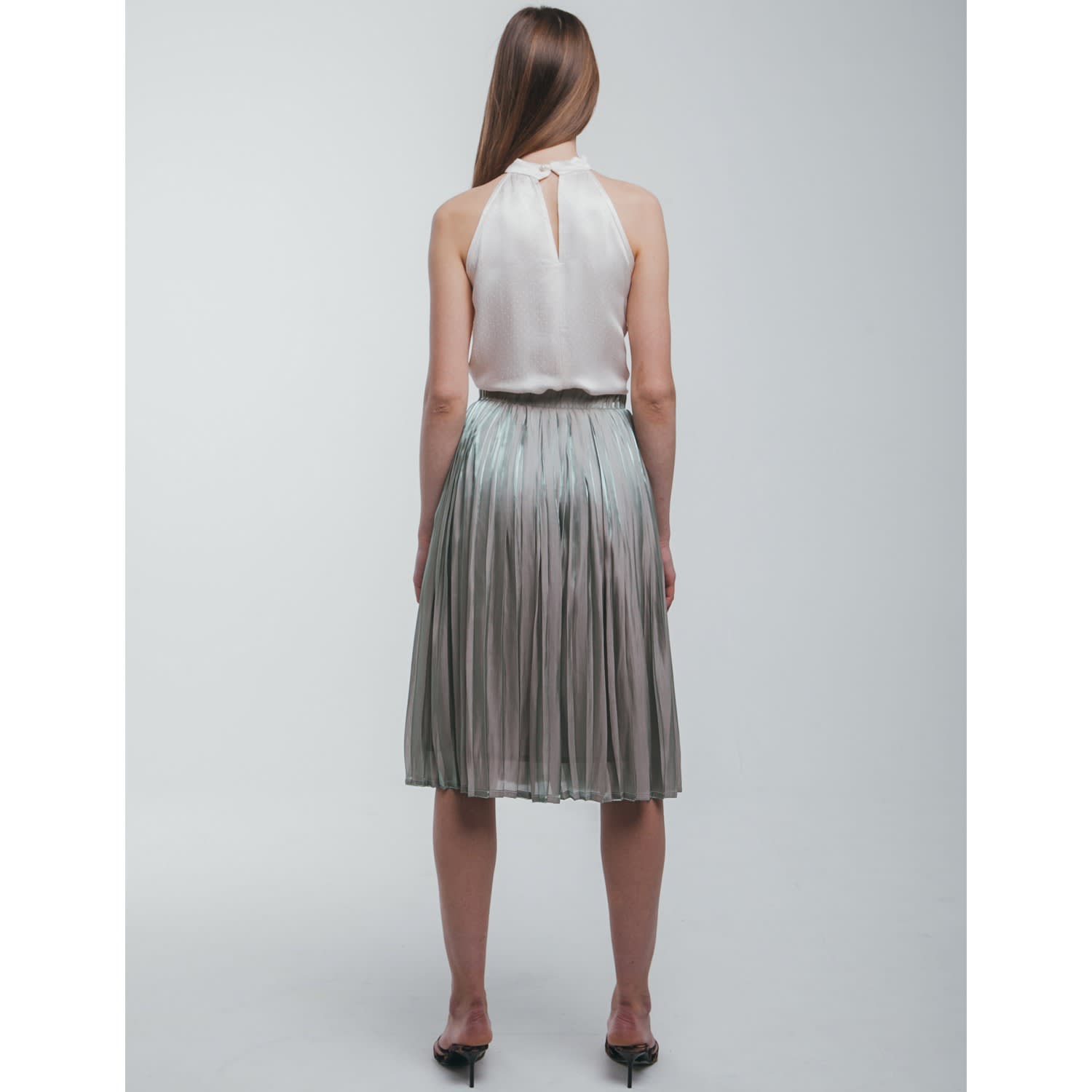 mid length pleated skirts grey