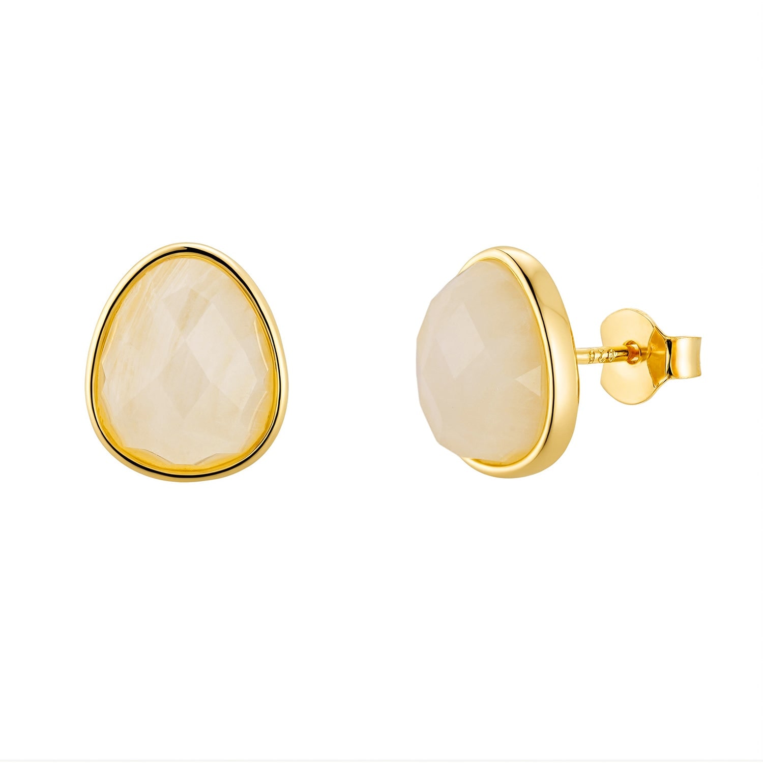 Harfi Women's White / Gold Fiery Moonstone Pear Shaped Stud Gold Plated Earrings