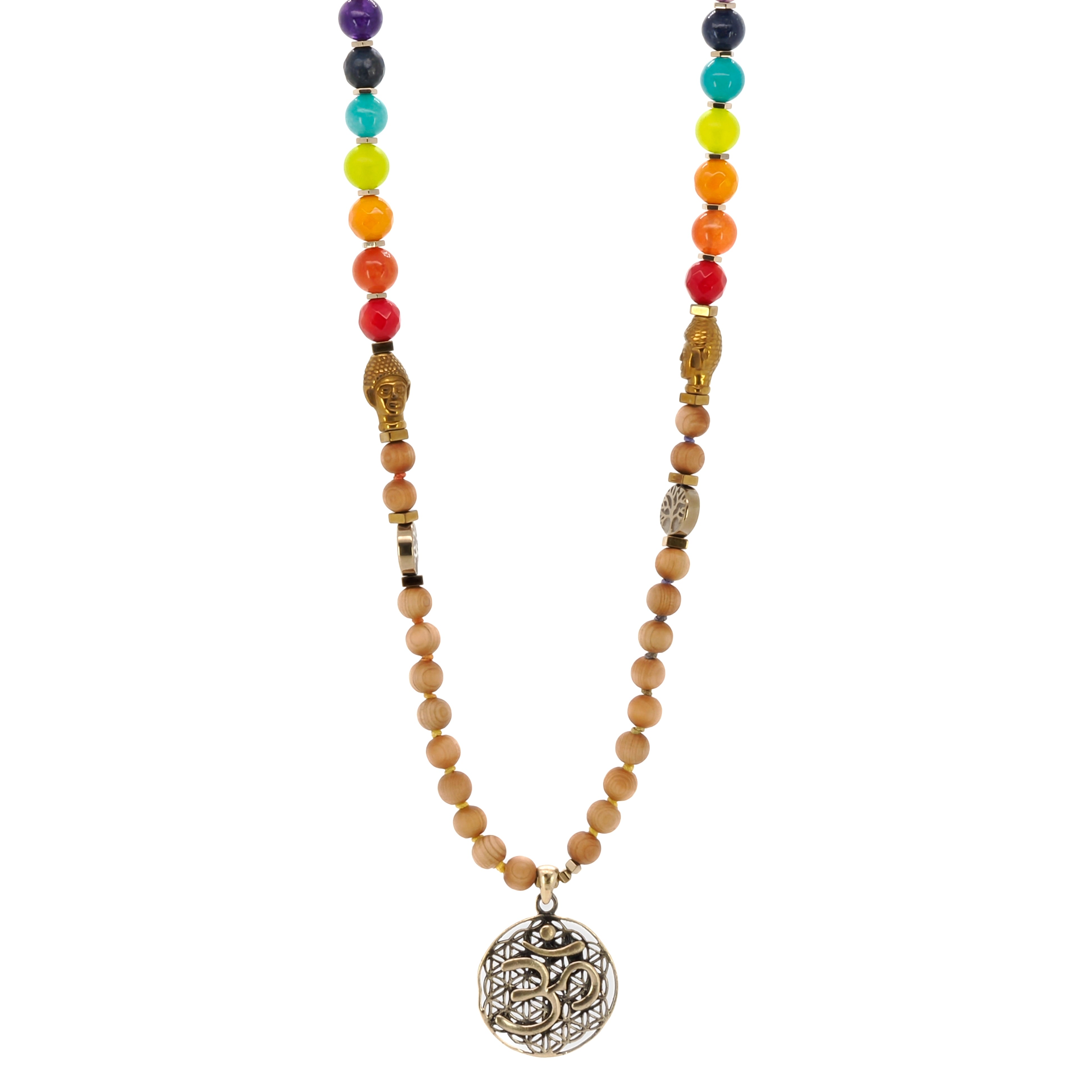 Women’s Brown / Gold Chakra Colors Yoga Mala Beaded Necklace - Multicolor Ebru Jewelry