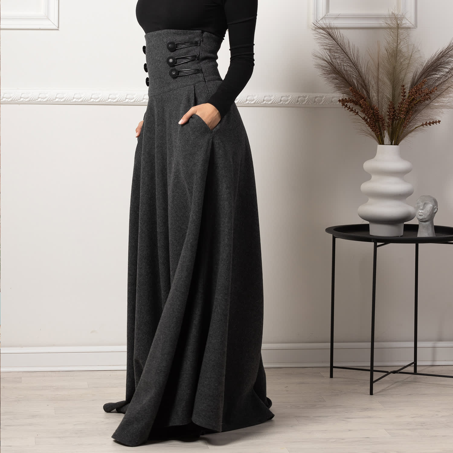 【INCHANT ME】Wear Wool High Waist Long Skirt high-waisted-wool-maxi-