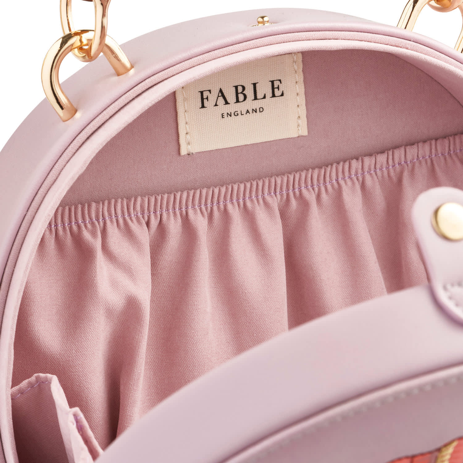 Fable England Embroidered Shell Lilac Bamboo Top Handle Bag
