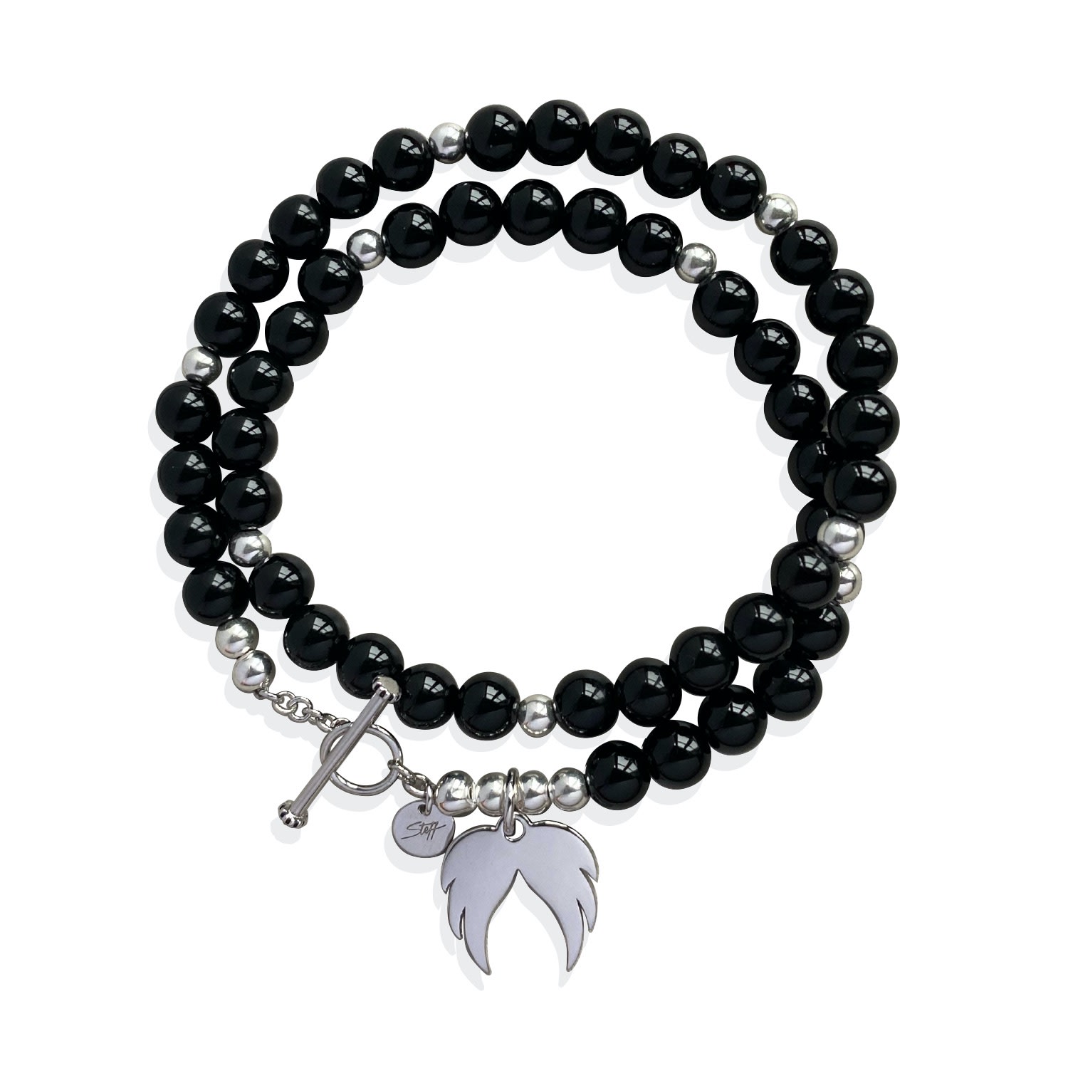 Women’s Black / Silver Silver & Black Onyx Gemstone Bead Double Wrap Bracelet Steff Jewellery