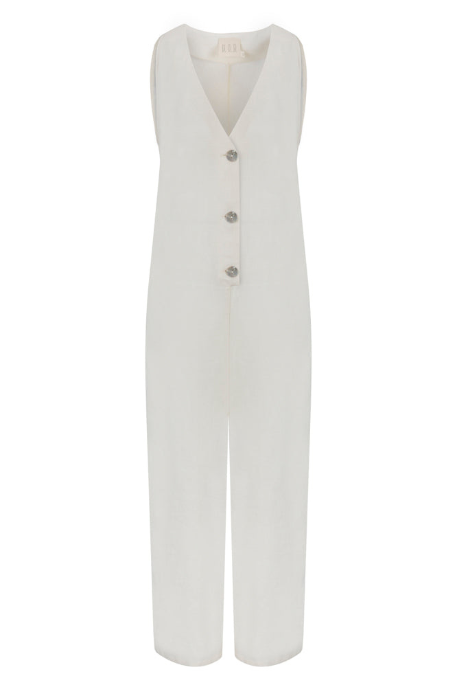 Dor Raw Luxury Women's Neutrals By The Lake Maggiore Linen Jumpsuit - Ecru