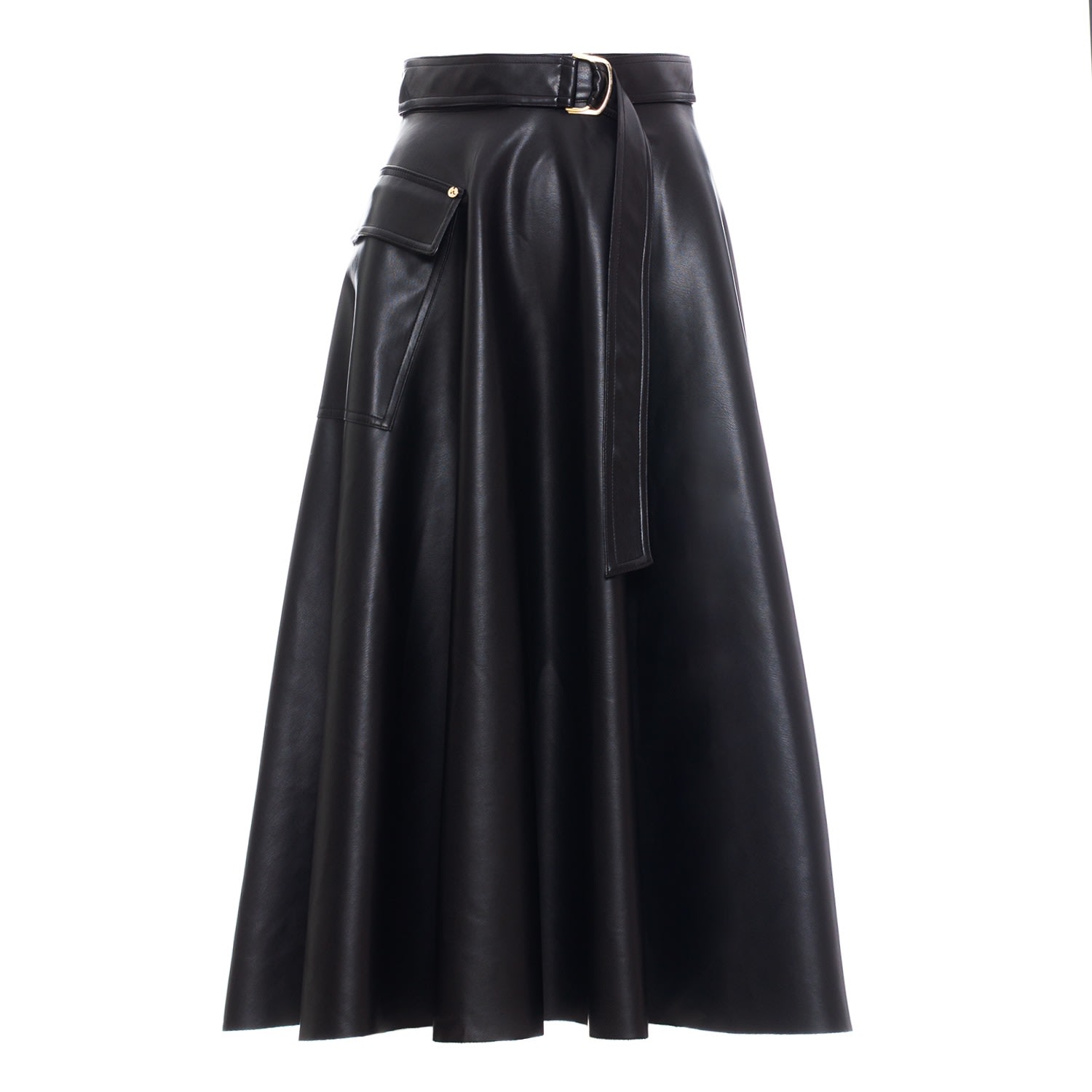 Nissa Women's Black Faux Leather Midi Skirt In Black