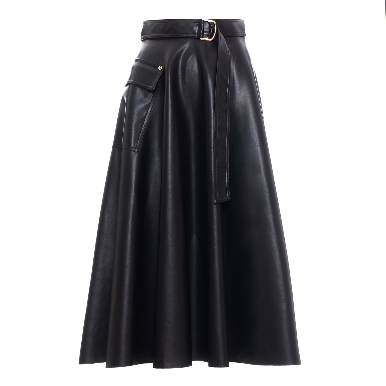 Women’s Black Faux Leather Midi Skirt Extra Small Nissa