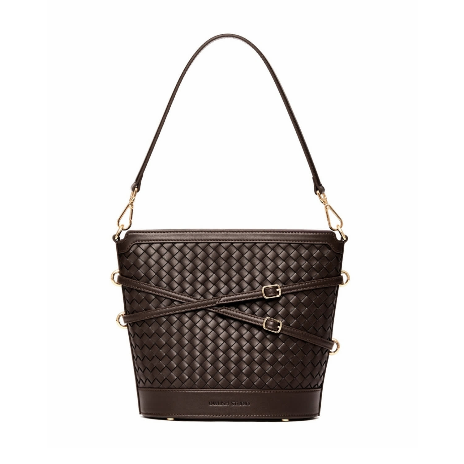 Owlish Studio Women's Brown Glacier Woven Vegan Leather Bucket Bag - Espresso In Pink