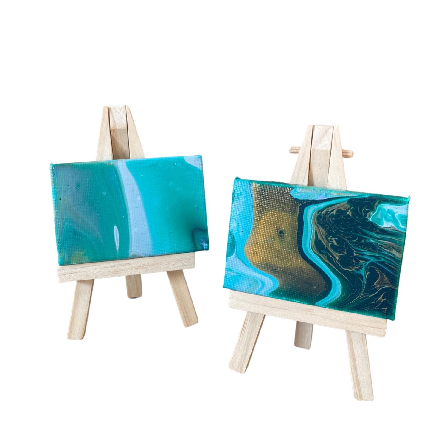 By Shax Green / Gold Mini Painting Pair - Earth, Wind & Fire In Green/gold