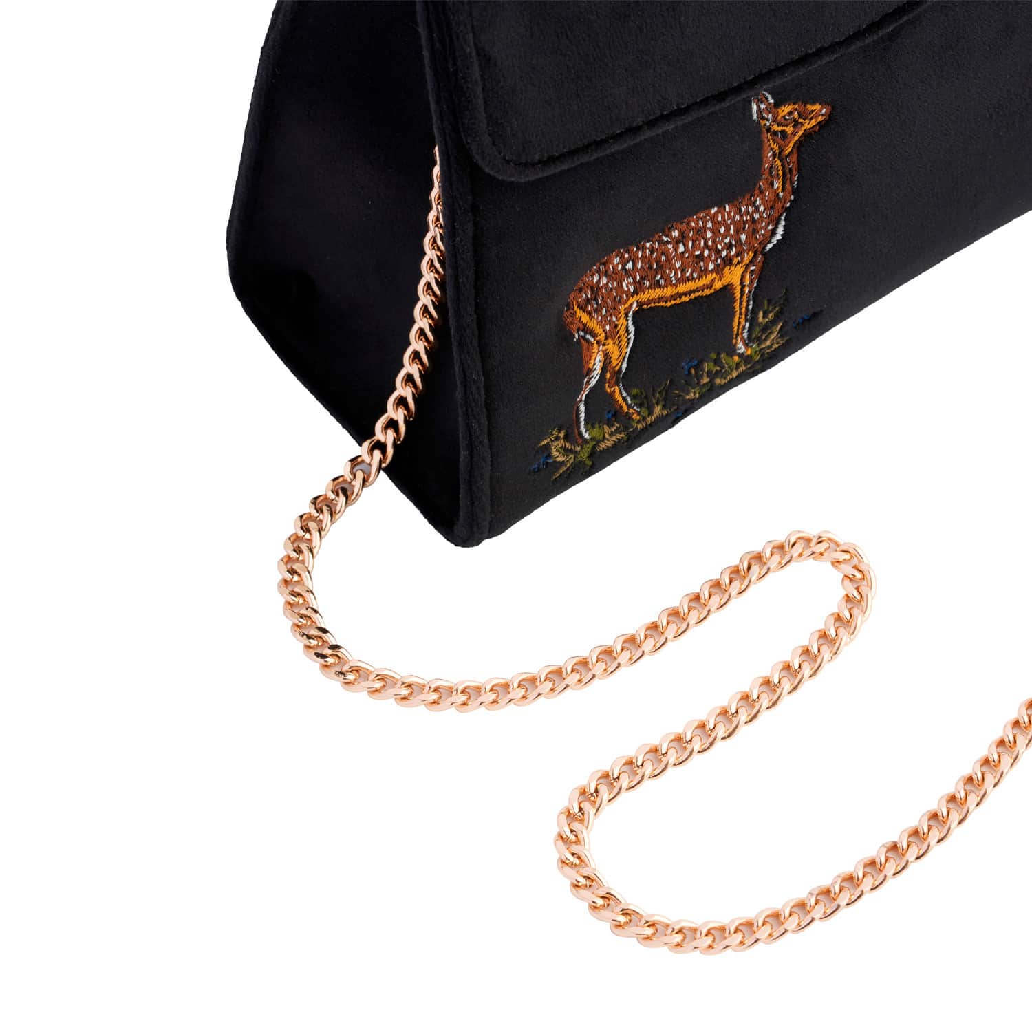 Deer & Moon Embroidered Black Velvet Tote | Fable England  display picture 1