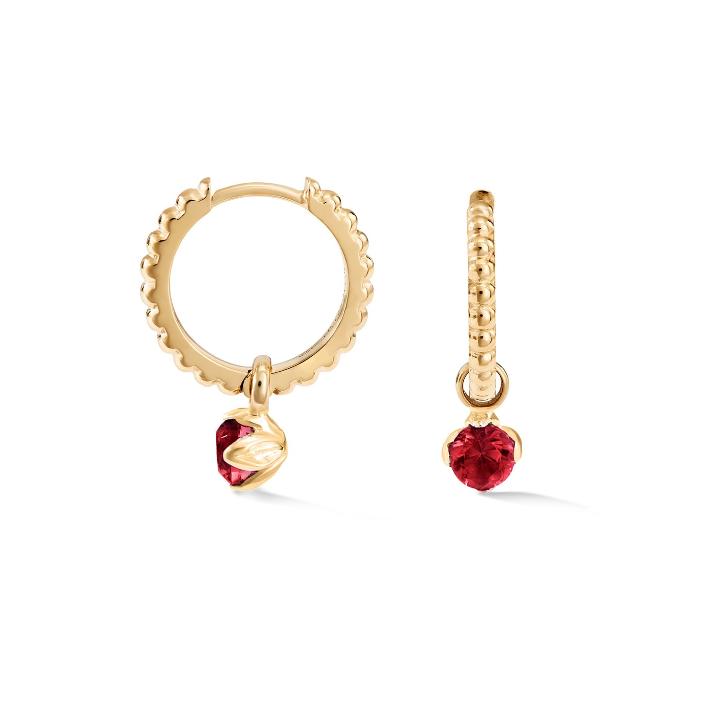 Dower & Hall Women's Gold Red Garnet Charm On Large Dotty Orissa Hoops In Vermeil In Gold