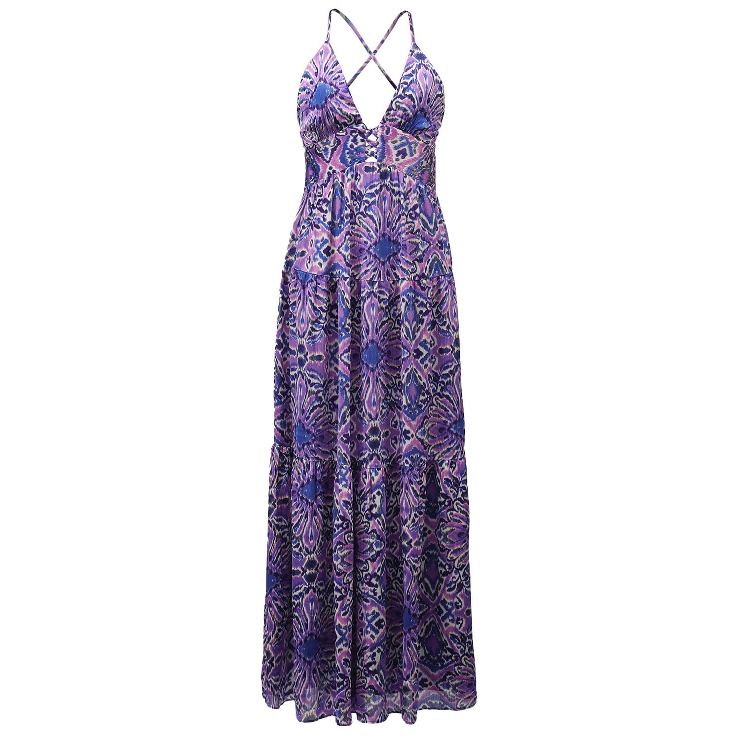 Smart And Joy Women's Tiered Panels Backless Strappy Maxi Dress -