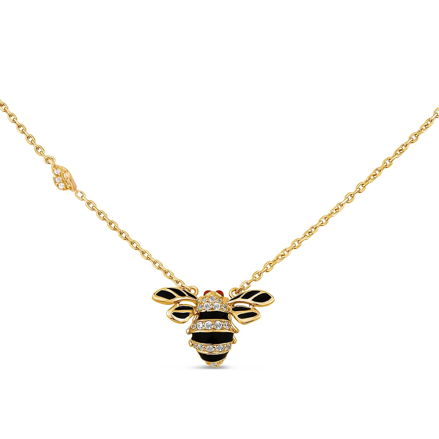 Sally Skoufis Women's White / Gold / Black Queen Bee Necklace With Man Made Cz Diamond Stimulant & Black Enamel 18 In Multi