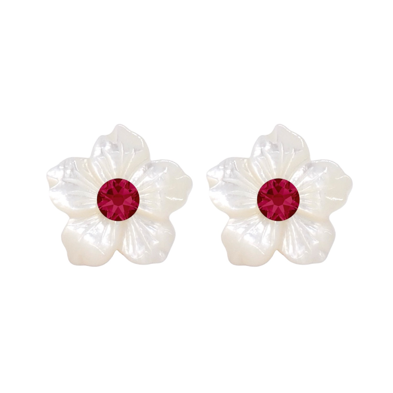 Valerie Chic Women's Red / White / Gold Flower Blossom Ruby Mother Of Pearl Earrings In Multi