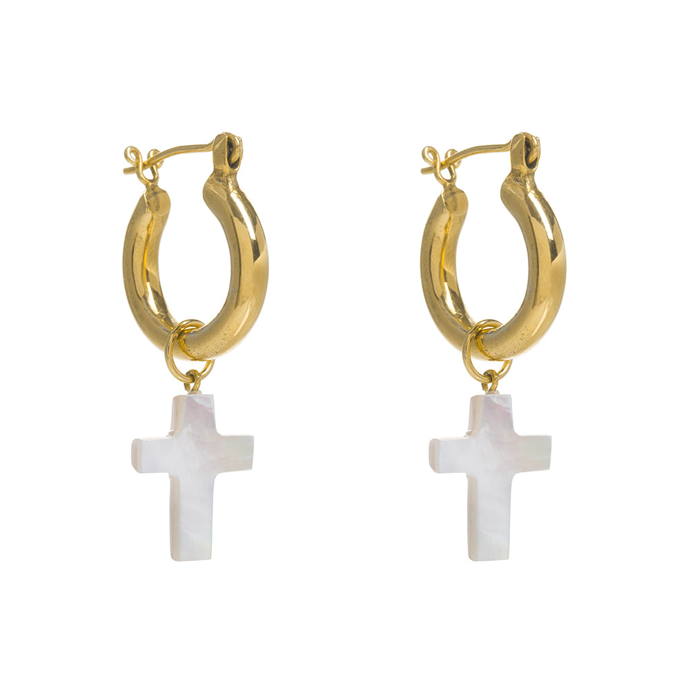 Freya Rose Gold Mini Hoops With Detachable Cross Charms In Gold