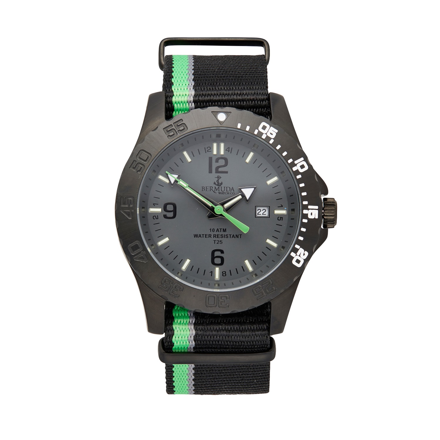 Bermuda Watch Company Men's Bermuda Watch Co Stovel Bay Black & Green Nylon Gtls Watch In Green