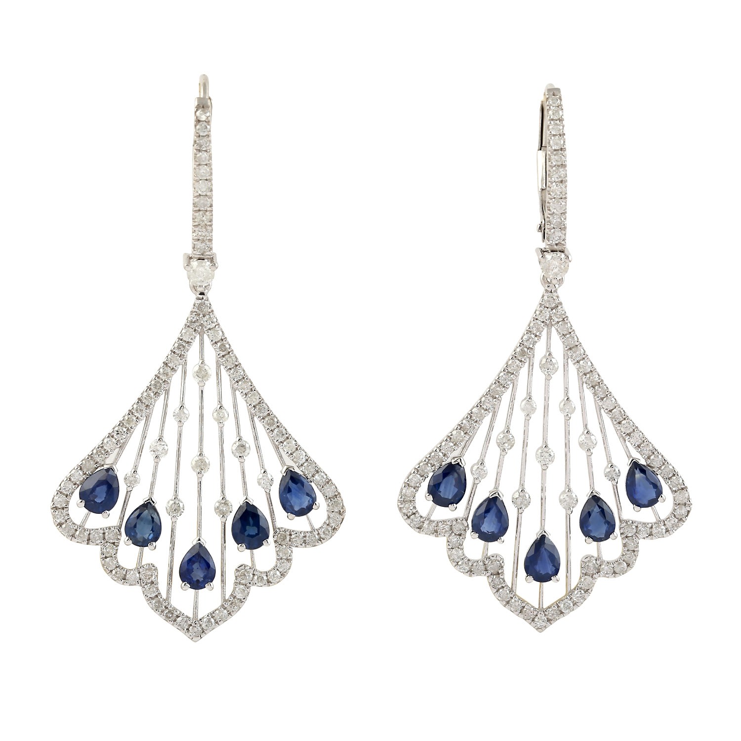 Artisan Women's Blue / White White Gold Dangle Earrings With Blue Sapphire & Pavé Diamonds In Metallic