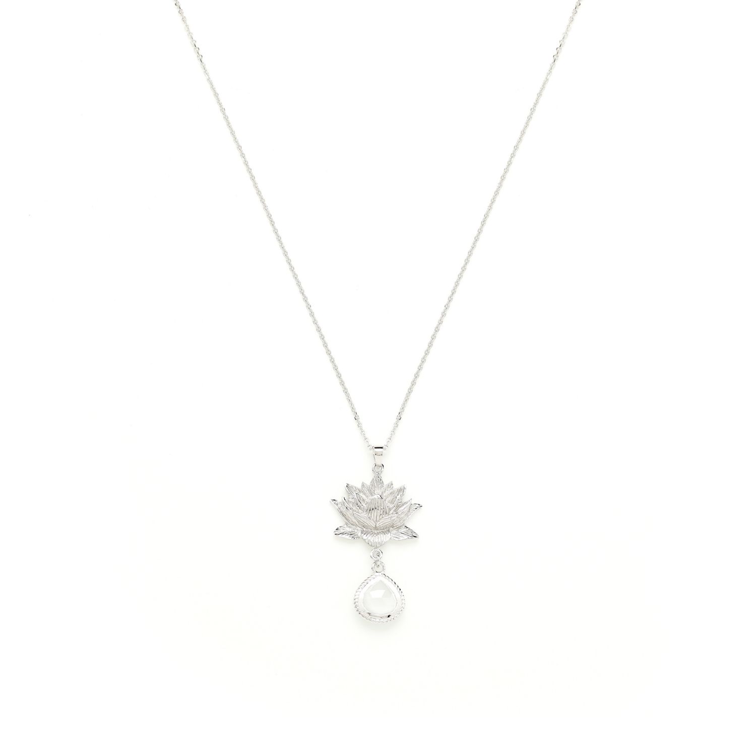 Women’s Goddess Lotus Necklace, Moonstone, White Rhodium Over Sterling Silver Seven Saints