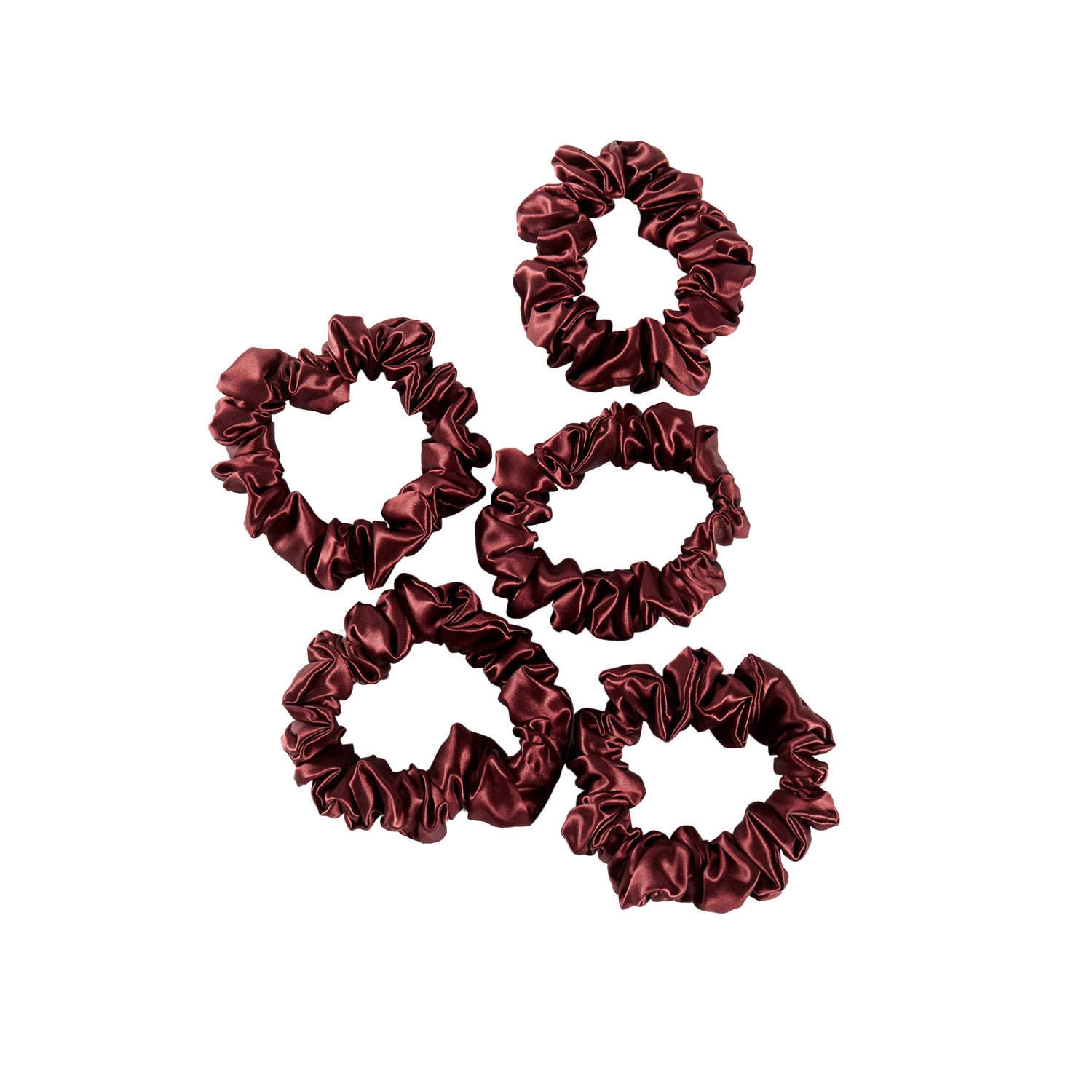 Women’s Red Pure Mulberry Silk Mini Scrunchie Set Of Five In Burgundy One Size Soft Strokes Silk