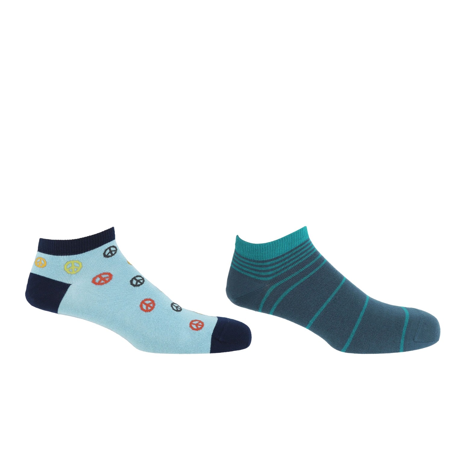 Peper Harow - Made In England Peace Light Blue & Retro Teal Men's Trainer Socks Bundle In Blue