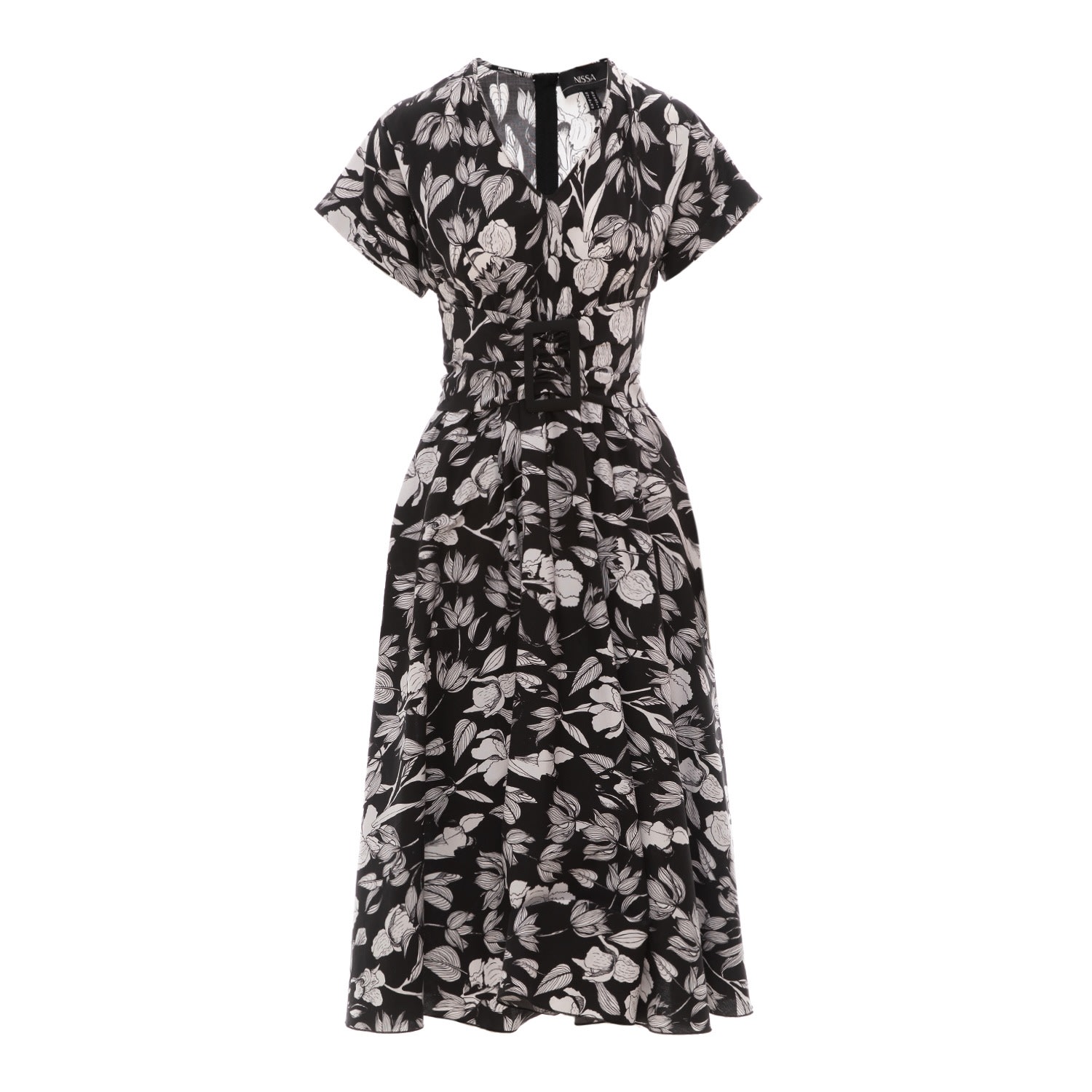 Women’s Black Belted Poplin Midi Floral Dress Xxs Nissa