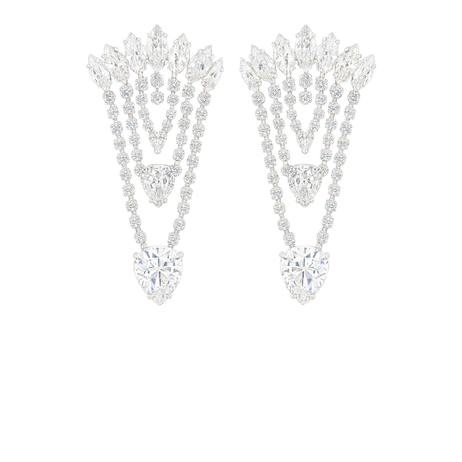 The Gala Women's Silver Crystal Fan Chandelier Earrings In White
