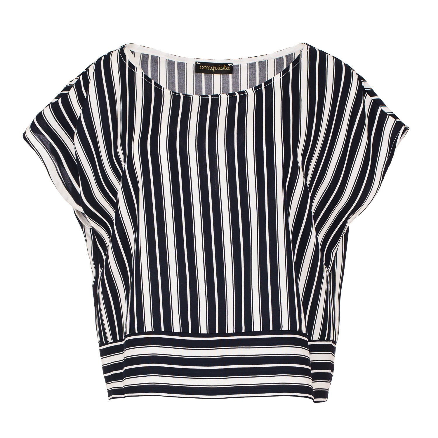 Women’s Blue Navy Striped Top With A Boat Neckline Extra Small Conquista