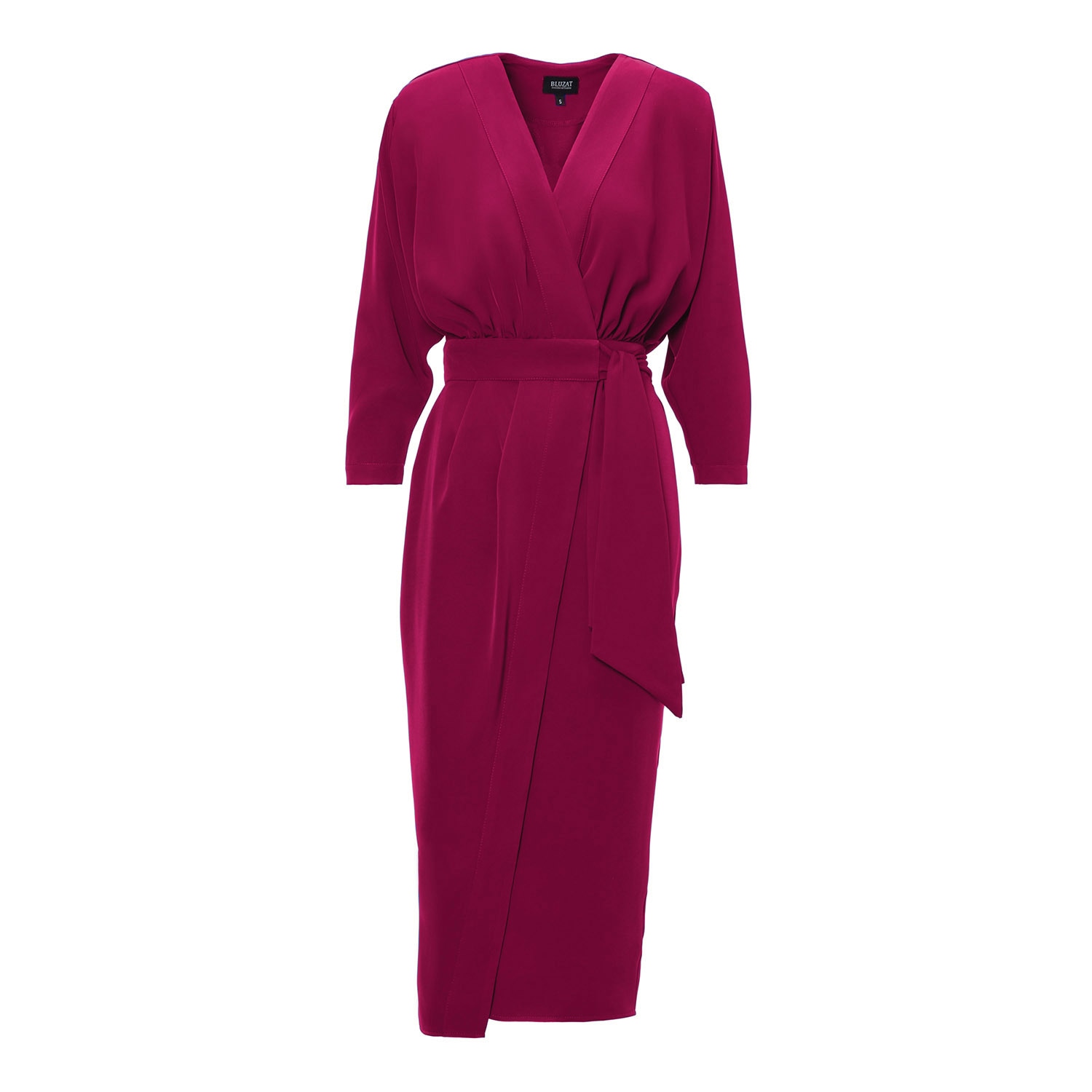 Bluzat Women's Pink / Purple Fuchsia Midi Dress With Draping Detailing And Waist Belt In Pink/purple