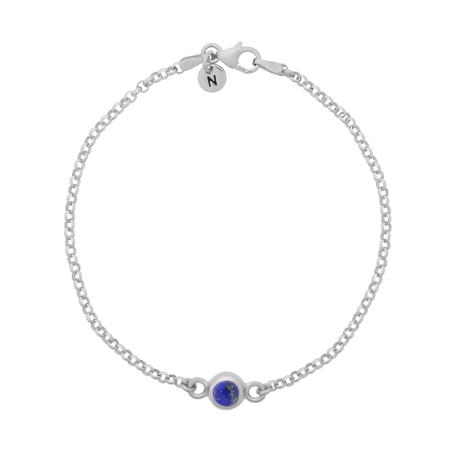 Nellou Jewellery Women's Blue Lapis Birthstone Gem Dot Bracelet Sterling Silver- September