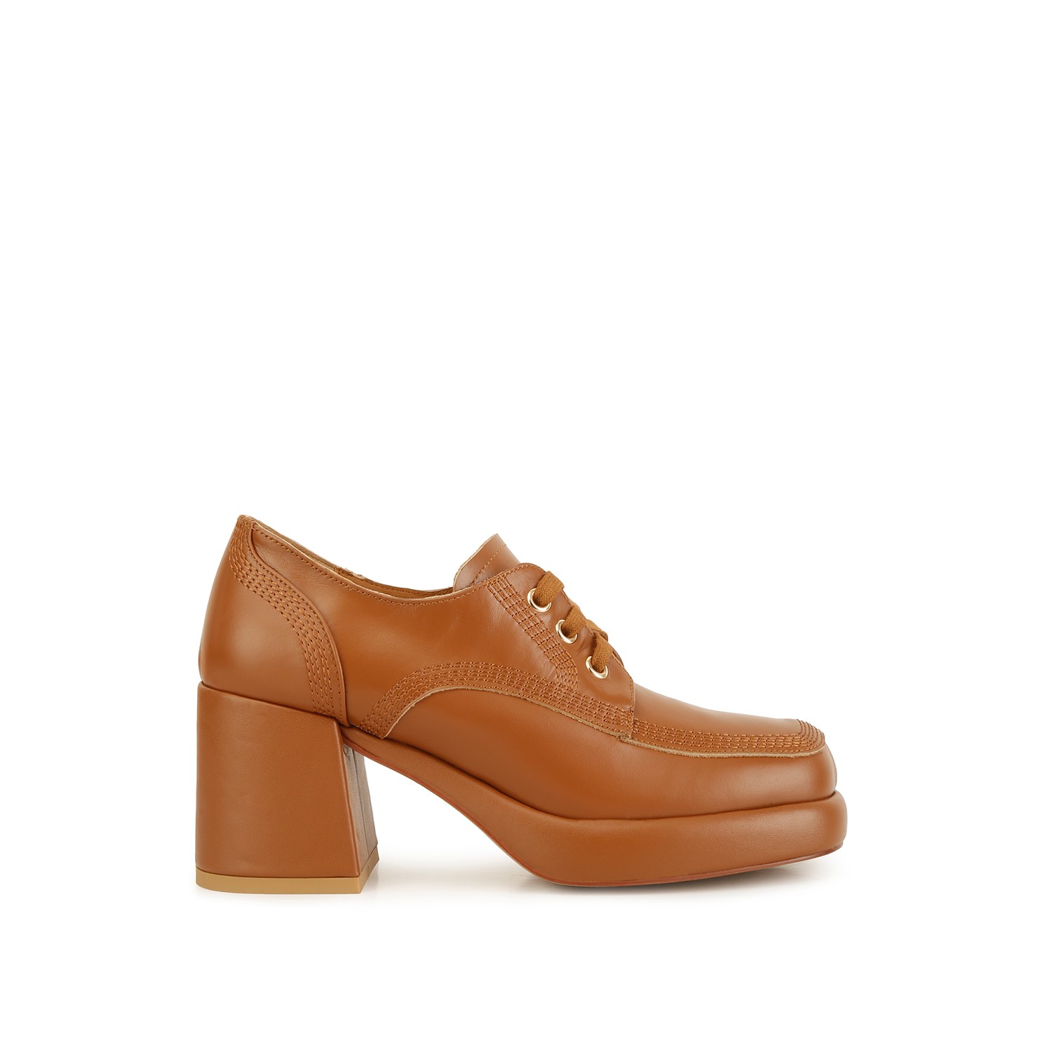 Women’s Brown Zaila Leather Block Heel Oxfords In Tan 4 Uk Rag & Co.